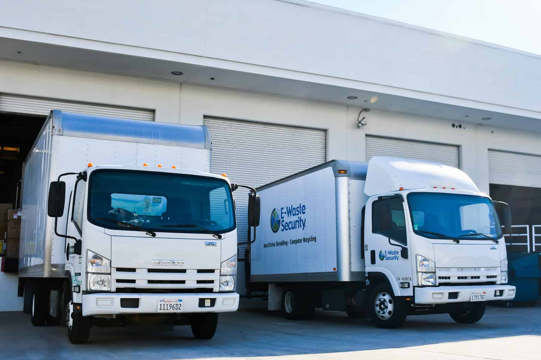 E-Waste Security shredding trucks at a local data center.